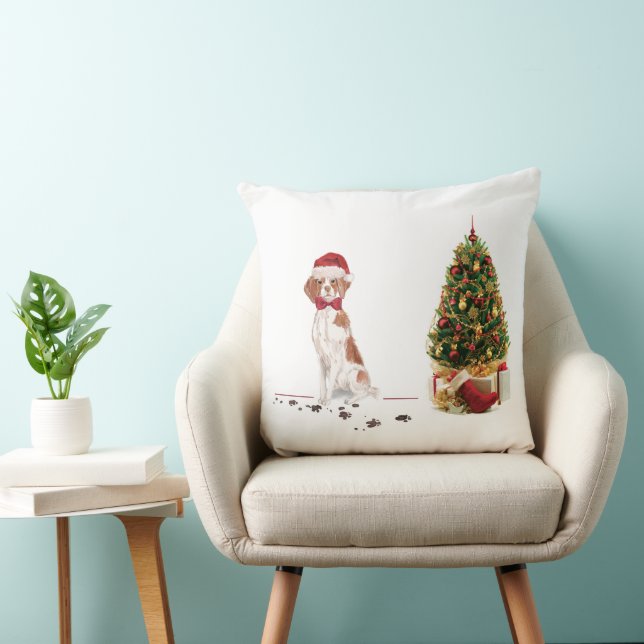 Brittany Funny Christmas Dog and Tree Kissen (Stuhl )