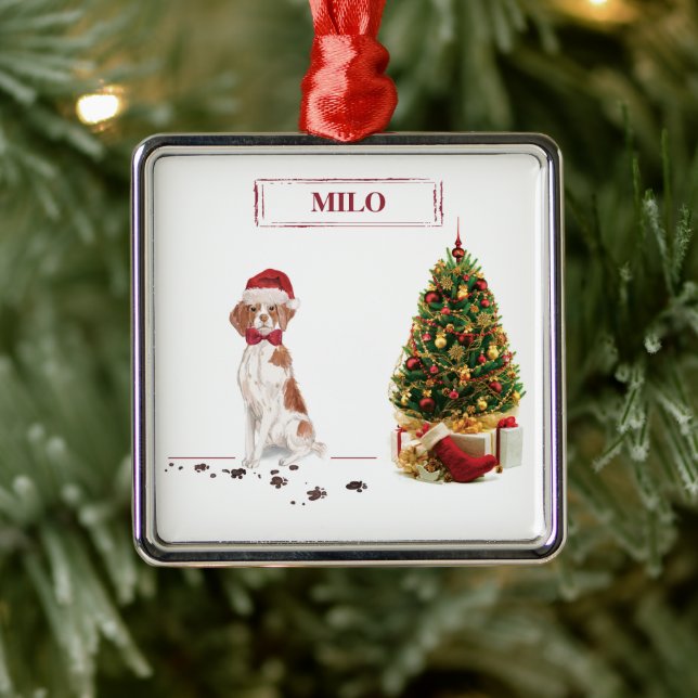 Brittany Funny Christmas Dog and Tree Ornament Aus Metall (Baum)