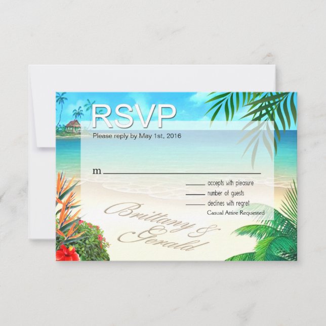 Brittany & Gerald Exotic Beach UAWG ::custom: RSVP Karte (Vorderseite)