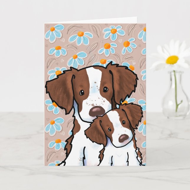 Brittany Hunde Müttertag Karte (Kleine Pflanze)