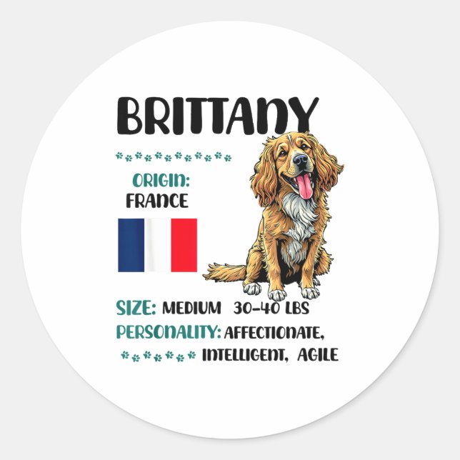 Brittany Origin Funny Brittany Dog Lover  Runder Aufkleber (Vorderseite)