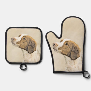 Brittany Painting Orange Roan Spaniel Niedlich Dog Ofenhandschuh & Topflappen-Set