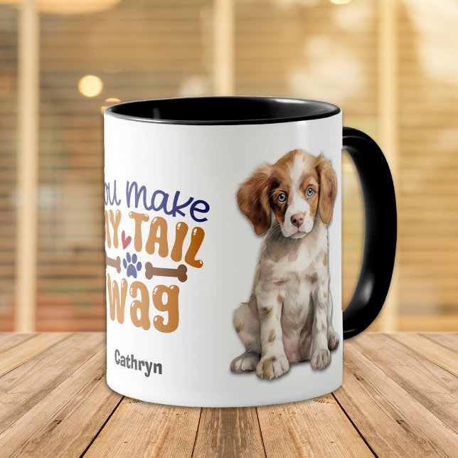 Brittany Puppy Dog Sie machen meinen Schwanz Wag Tasse (Von Creator hochgeladen)