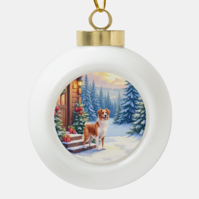 Brittany Rustic Cabin Christmas Winter Art Keramik Kugel-Ornament (Vorderseite)
