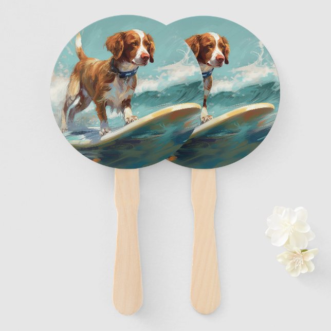 Brittany Spanel Beach Surfmalerei Fächer (Vorne und Hinten)