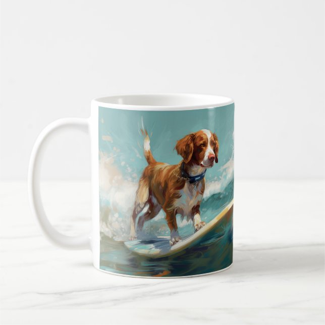 Brittany Spanel Beach Surfmalerei Kaffeetasse (Links)