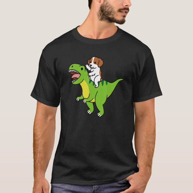Brittany Spanel Riding Rex Dinosaur Dog T-Shirt (Vorderseite)