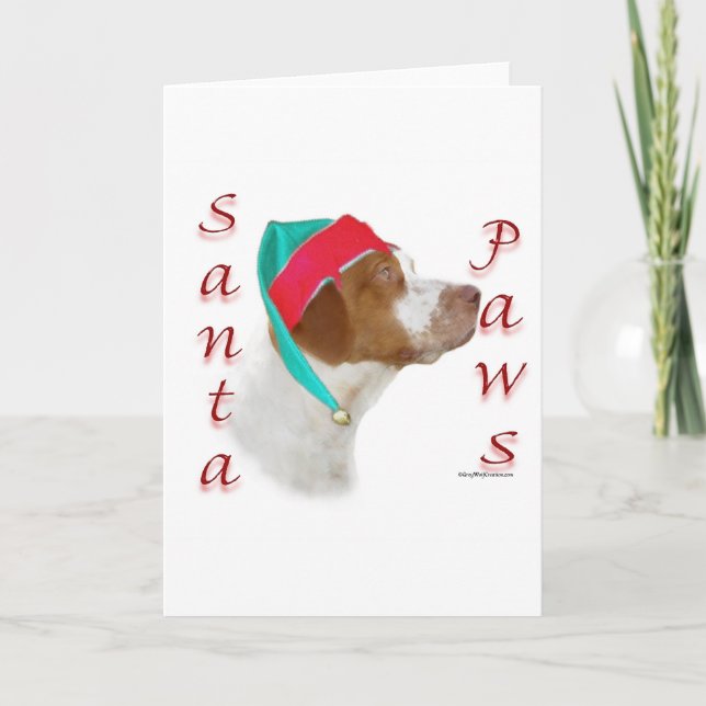 Brittany Spanel Santa Paws Feiertagskarte (Vorderseite)