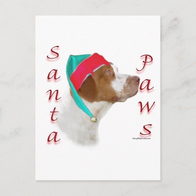 Brittany Spanel Santa Paws Feiertagspostkarte (Vorderseite)