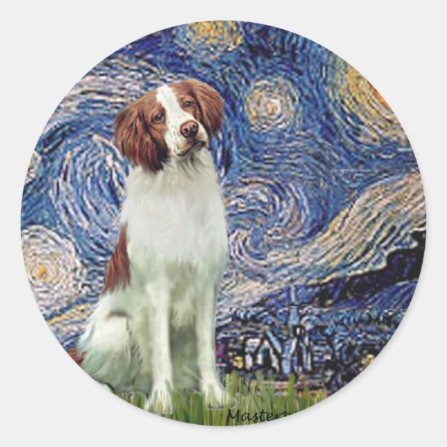 Brittany Spaniel 3 - Starry Night Runder Aufkleber (Vorderseite)
