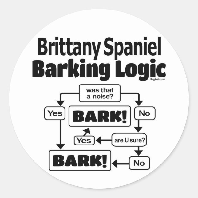 Brittany Spaniel Barking Logic Runder Aufkleber (Vorderseite)