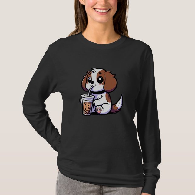 Brittany Spaniel Bubble Tea Dog Funny Boba T-Shirt (Vorderseite)
