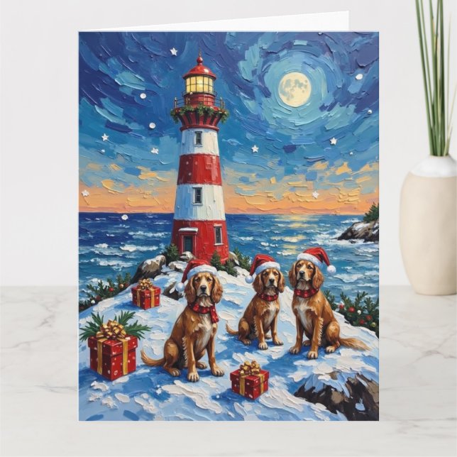 Brittany Spaniel Christmas Lighthouse Holiday Karte (Vorderseite)