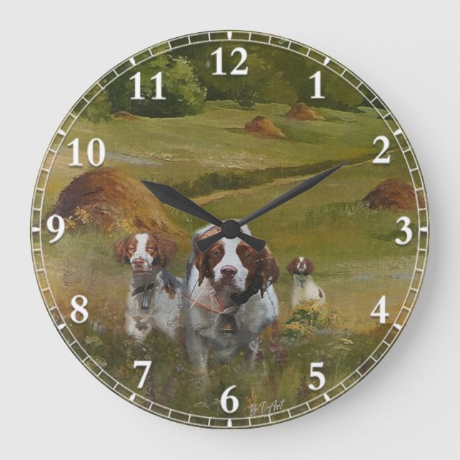 Brittany Spaniel Clock Große Wanduhr (Vorderseite)