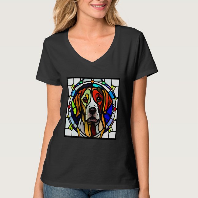 Brittany Spaniel - Colorful Stained Glass_8 T-Shirt (Vorderseite)