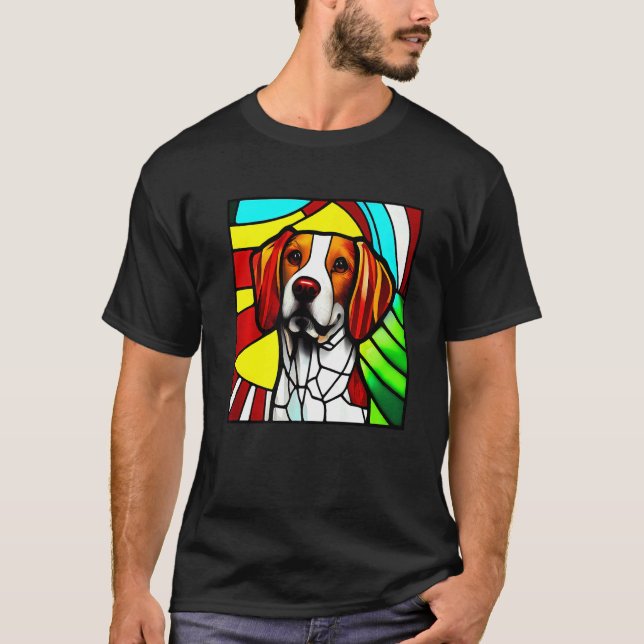 Brittany Spaniel - Colorful Stained Glass Premium T-Shirt (Vorderseite)