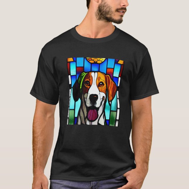 Brittany Spaniel - Colorful Stained Glass Premium_ T-Shirt (Vorderseite)