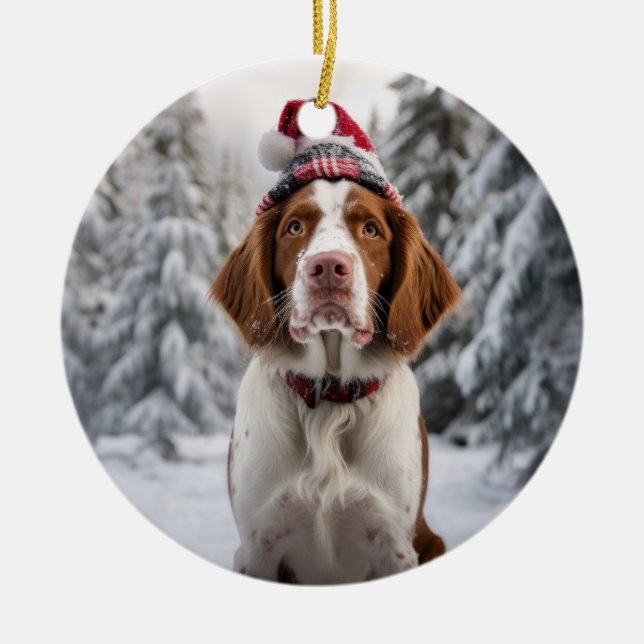 Brittany Spaniel Dog Christmas Keepake Keramik Ornament (Vorne)