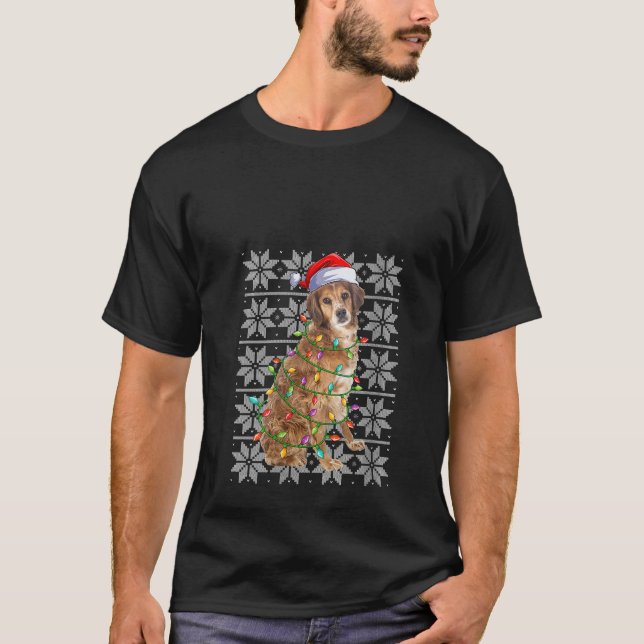 Brittany Spaniel Dog Christmas Lights Weihnachtsma T-Shirt (Vorderseite)