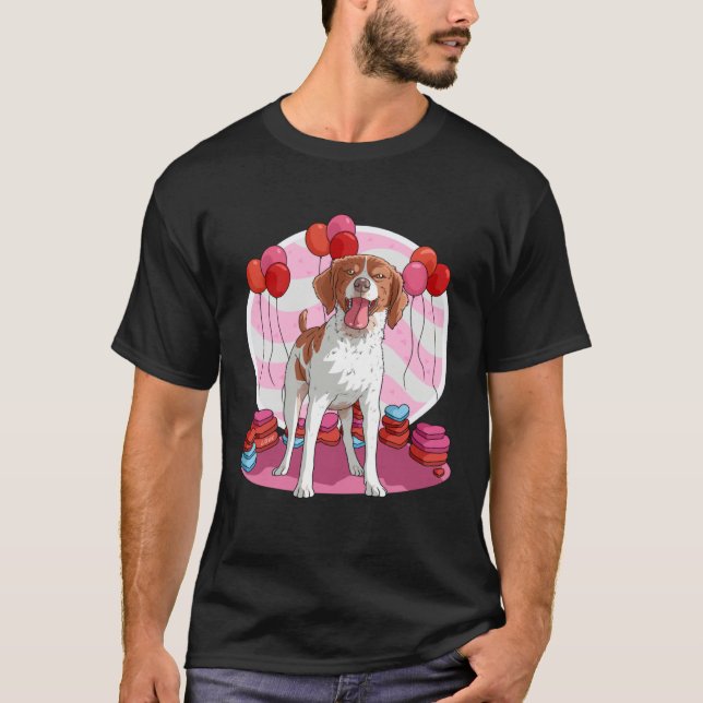 Brittany Spaniel Dog Heart Valentine Day Decor T-Shirt (Vorderseite)