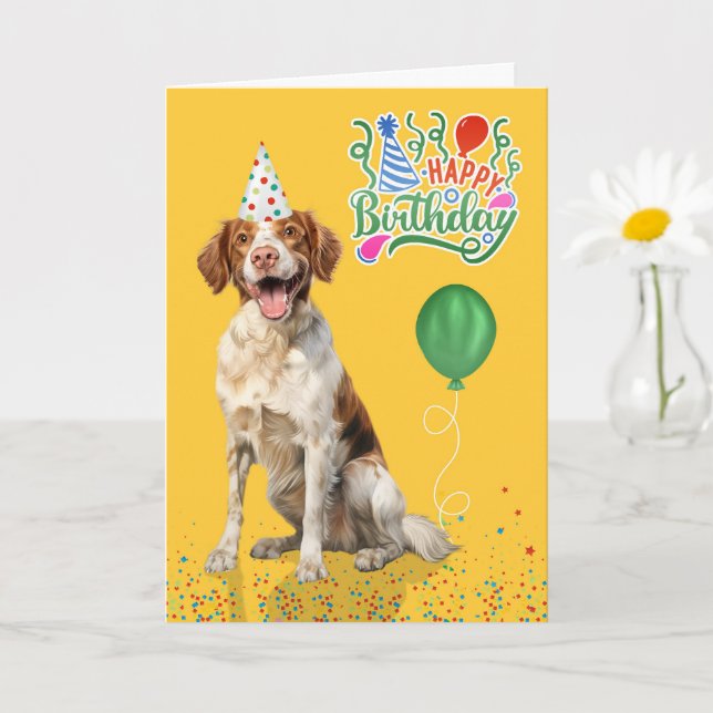Brittany Spaniel Dog Party Hat Yellow Birthday Karte (Kleine Pflanze)