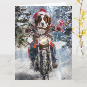 Brittany Spaniel Dog Riding Motorrad Weihnachten Karte