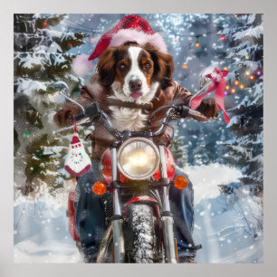 Brittany Spaniel Dog Riding Motorrad Weihnachten Poster