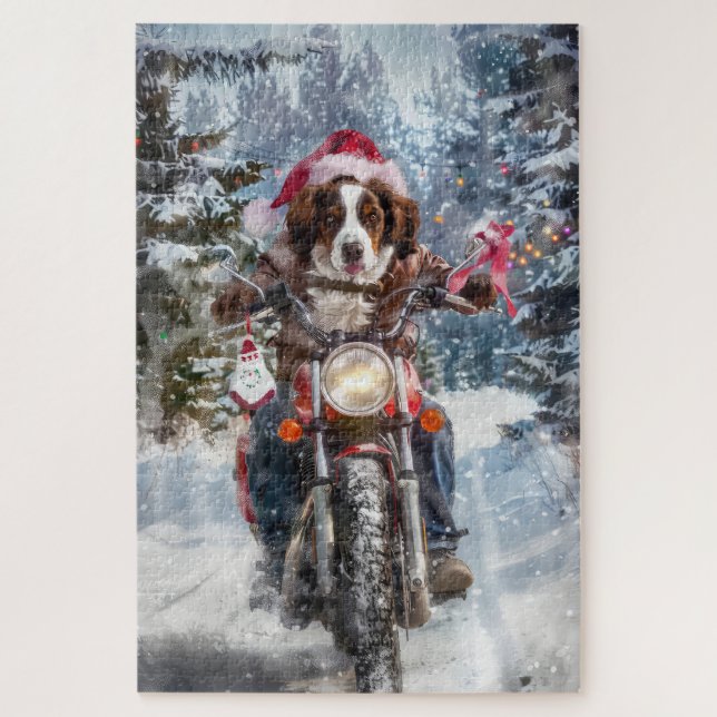 Brittany Spaniel Dog Riding Motorrad Weihnachten Puzzle (Vertikal)