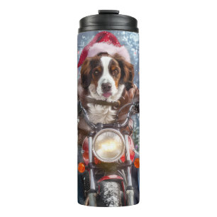 Brittany Spaniel Dog Riding Motorrad Weihnachten Thermosbecher