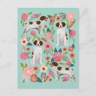 Brittany Spaniel Dog Vintag Florals Art Postkarte