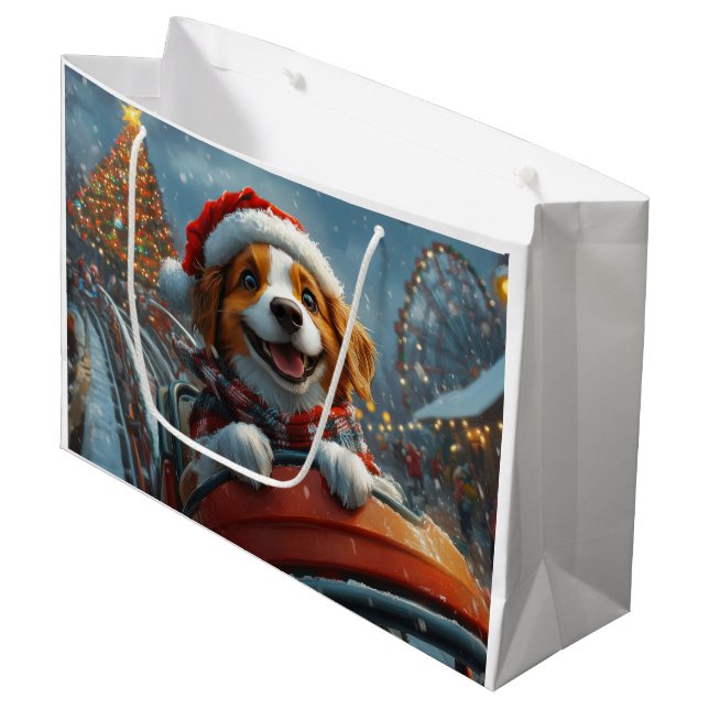 Brittany Spaniel Dog Weihnachten Große Geschenktüte (Vorderseite Schrägansicht)