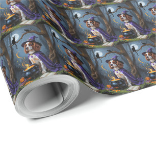 Brittany Spaniel Dog Whimsical Halloween Malerei Geschenkpapier