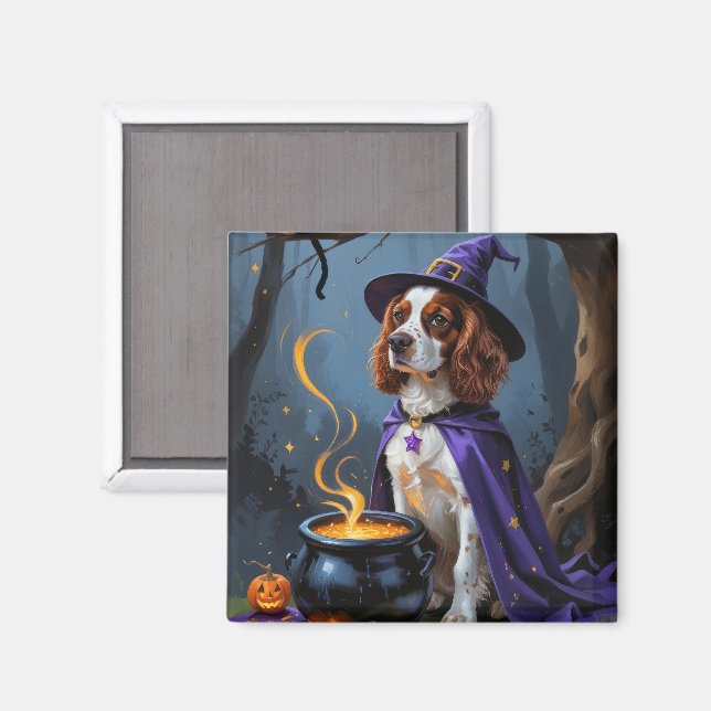 Brittany Spaniel Dog Whimsical Halloween Malerei Magnet (Vorderseite/Rückseite)