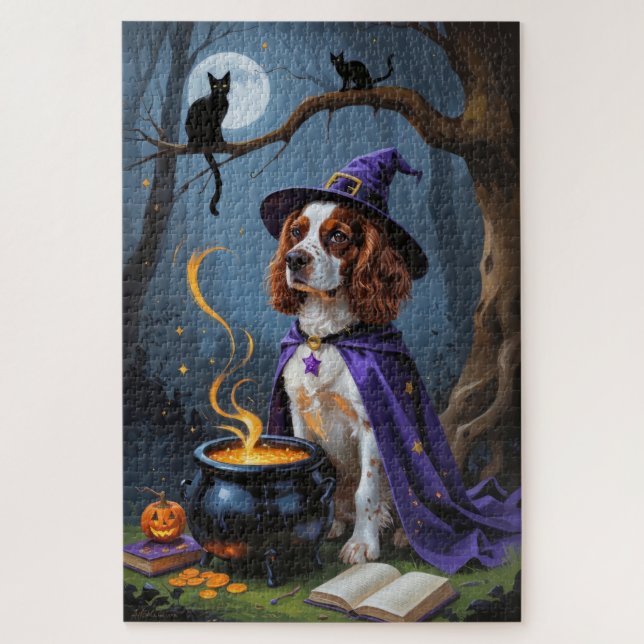 Brittany Spaniel Dog Whimsical Halloween Malerei Puzzle (Vertikal)