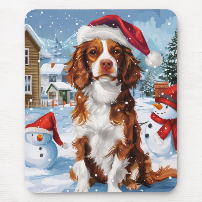 Brittany Spaniel Dog Winter Wonderland Weihnachten Mousepad (Vorne)