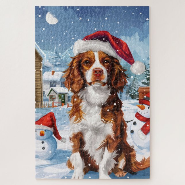 Brittany Spaniel Dog Winter Wonderland Weihnachten Puzzle (Vertikal)