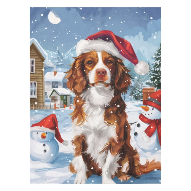 Brittany Spaniel Dog Winter Wonderland Weihnachten Tischdecke (Vorderseite)