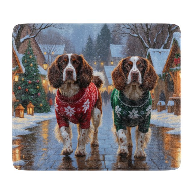 Brittany Spaniel Dogs Christmas Snow Holiday Schneidebrett (Vorderseite)