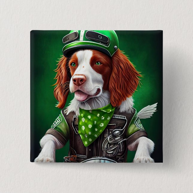 Brittany Spaniel Fahrrad St. Patrick's Day Button (Vorderseite)