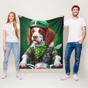 Brittany Spaniel Fahrrad St. Patrick's Day Fleecedecke