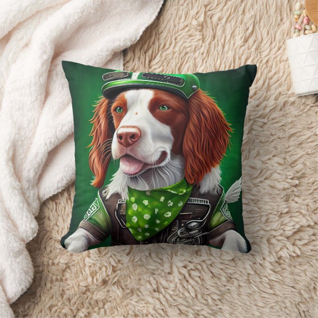 Brittany Spaniel Fahrrad St. Patrick's Day Kissen (Decke)