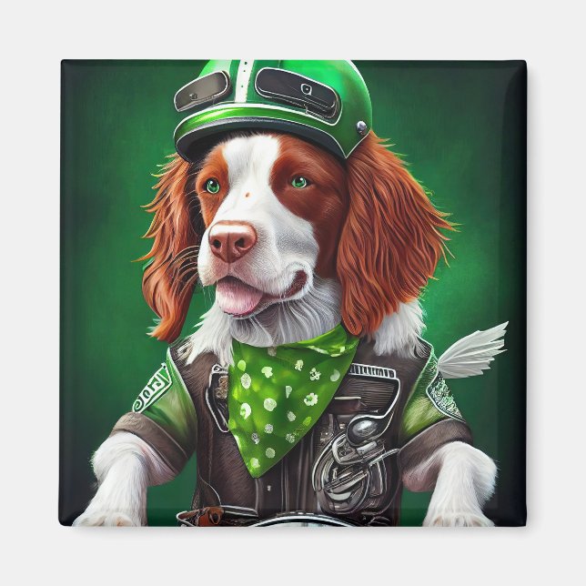 Brittany Spaniel Fahrrad St. Patrick's Day Magnet (Vorne)