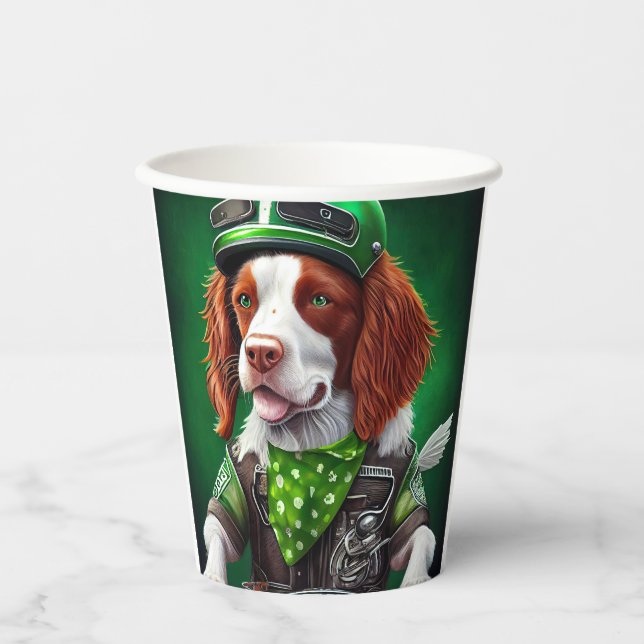 Brittany Spaniel Fahrrad St. Patrick's Day Pappbecher (Vorderseite)