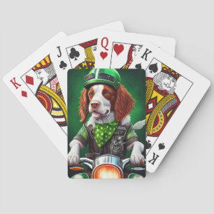Brittany Spaniel Fahrrad St. Patrick's Day Spielkarten