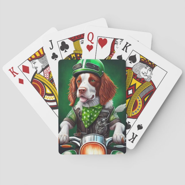 Brittany Spaniel Fahrrad St. Patrick's Day Spielkarten (Rückseite)