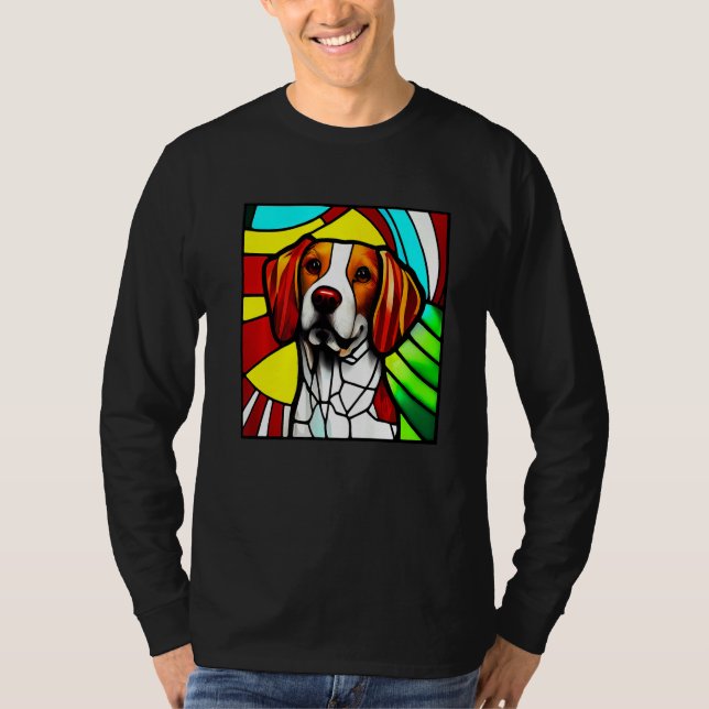 Brittany Spaniel - Farbige Buntglas Premium T-Shirt (Vorderseite)