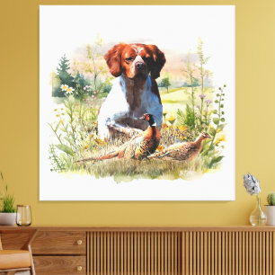 Brittany Spaniel – Feld, Fokus, Fasan, Kunst Leinwanddruck