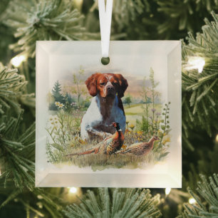 Brittany Spaniel – Feld, Fokus, Fasan, Kunst Ornament Aus Glas