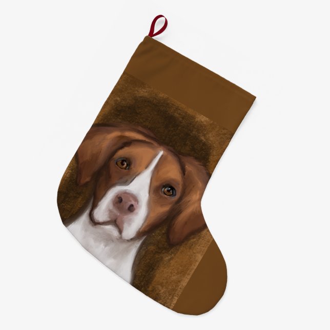 Brittany Spaniel Großer Weihnachtsstrumpf (Vorderansicht (hängend))