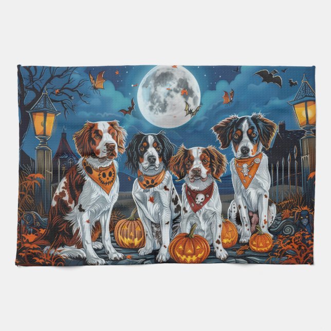 Brittany Spaniel Halloween Spooky Geschirrtuch (Horizontal)